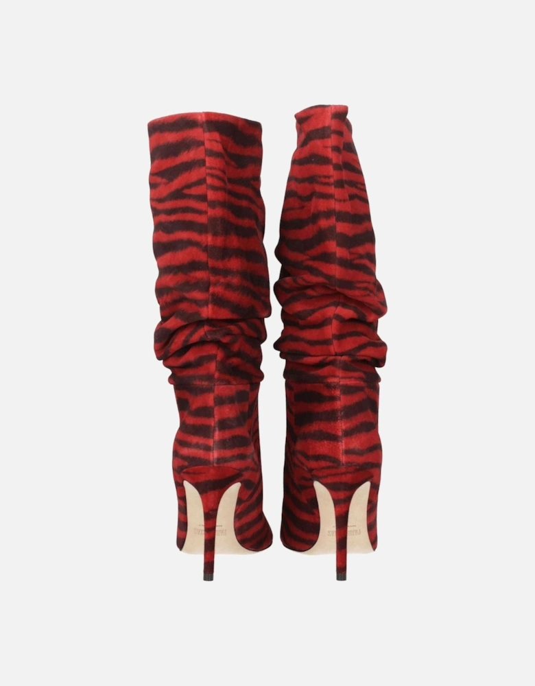 Suede Pointy Toe Ankle Boots with Mid Heels Women - Red
