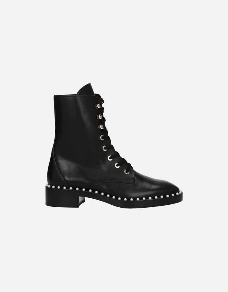 Vintage Effect Beaded Leather Ankle Boots Women - Black