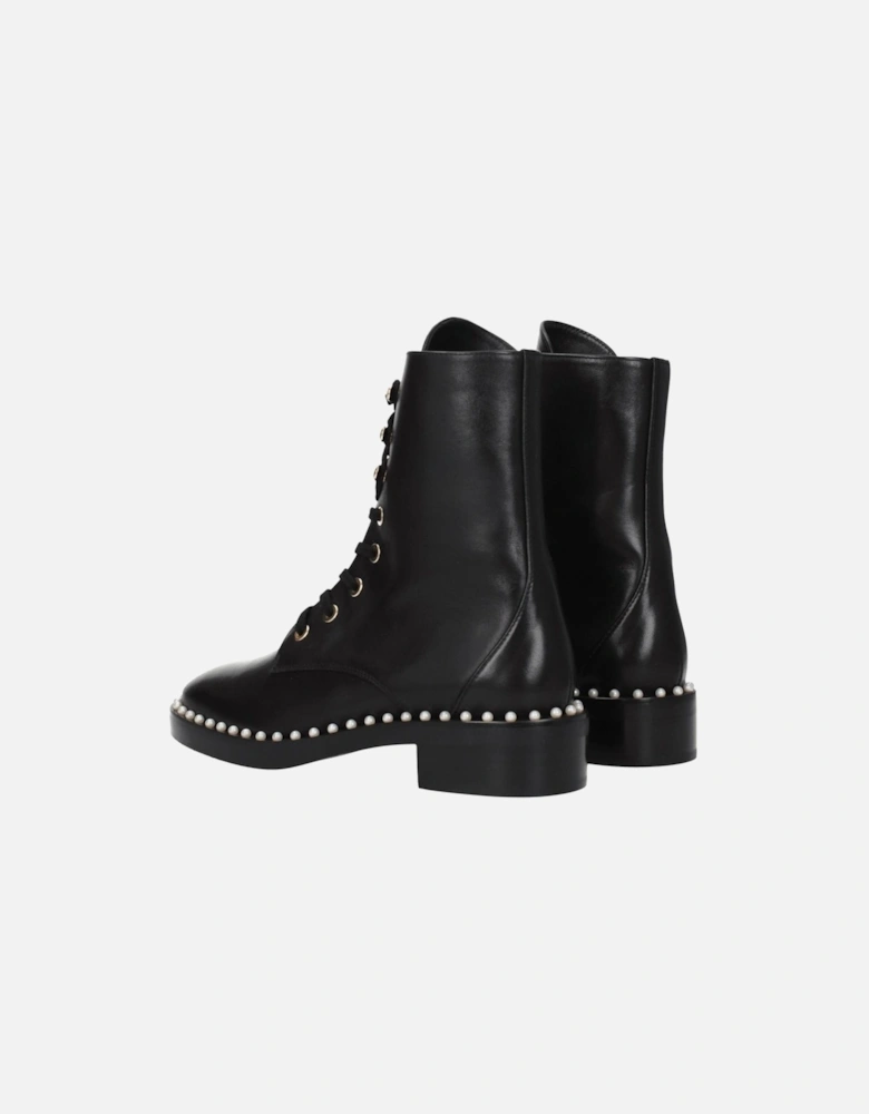 Vintage Effect Beaded Leather Ankle Boots Women - Black