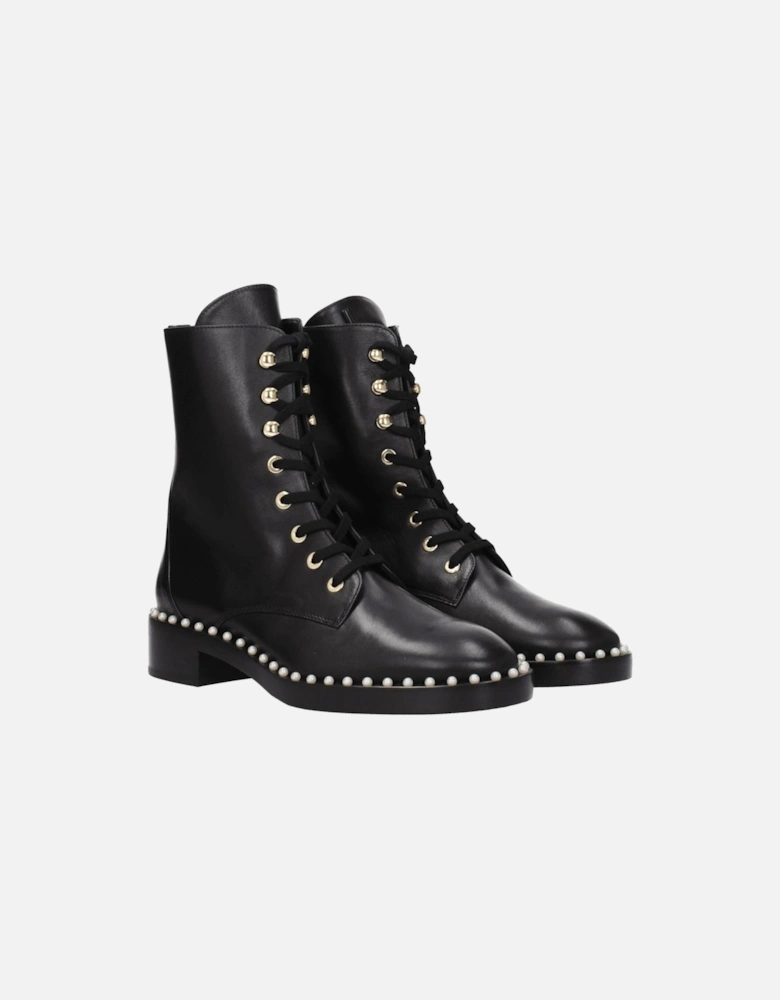 Vintage Effect Beaded Leather Ankle Boots Women - Black