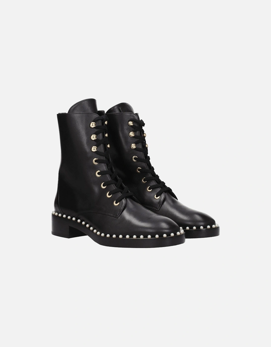 Vintage Effect Beaded Leather Ankle Boots Women - Black