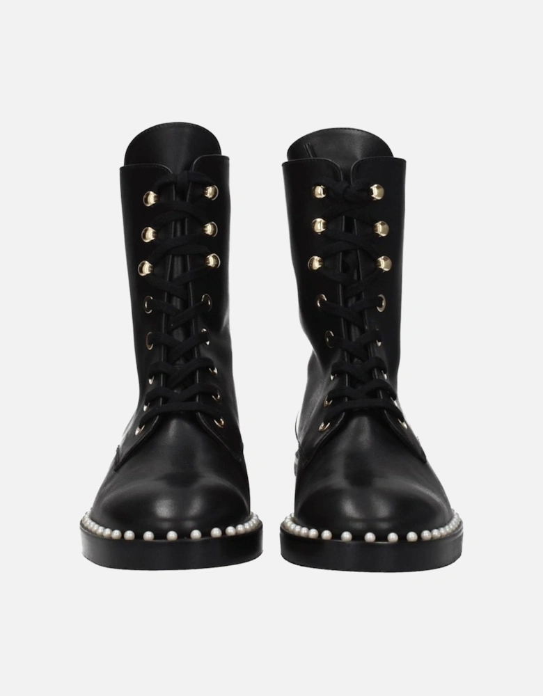 Vintage Effect Beaded Leather Ankle Boots Women - Black