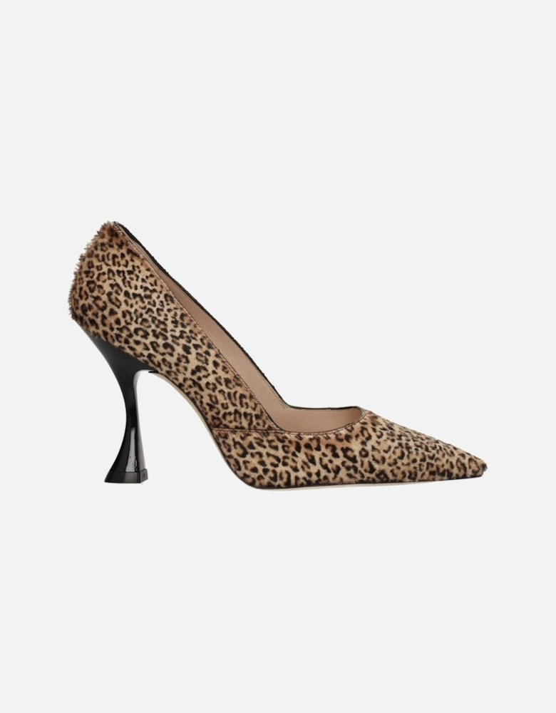Pony Skin High Heel Pointy Toe Pumps Women - Beige Brooches