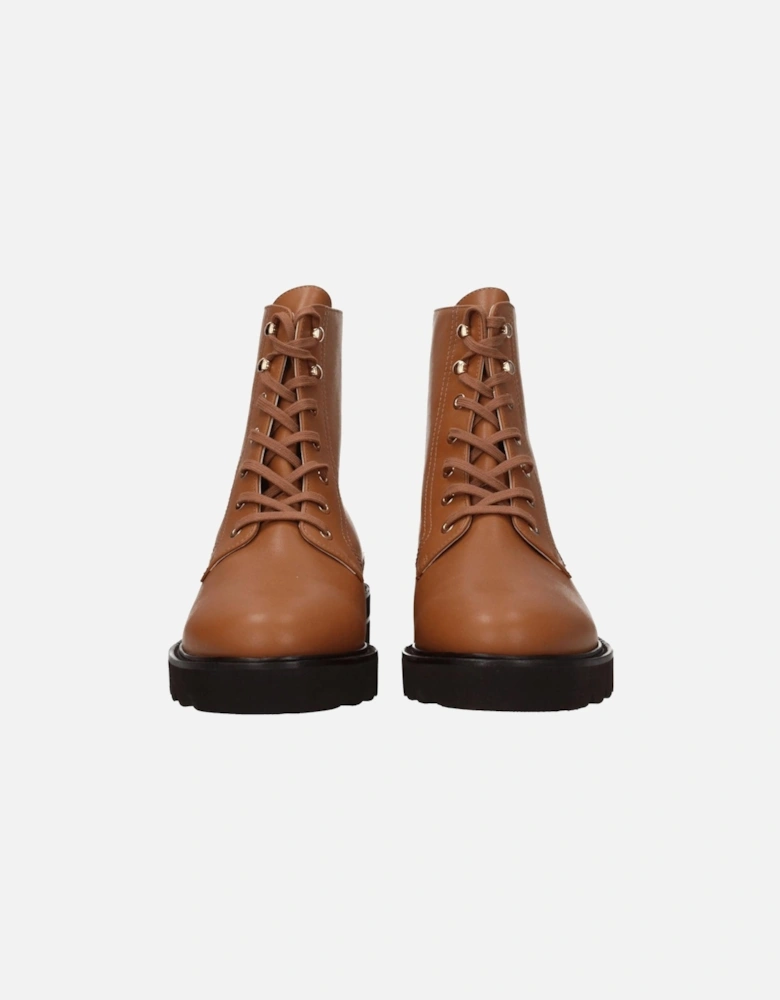 Lace-Up Leather Ankle Boots with Rubber Sole Women - Brown