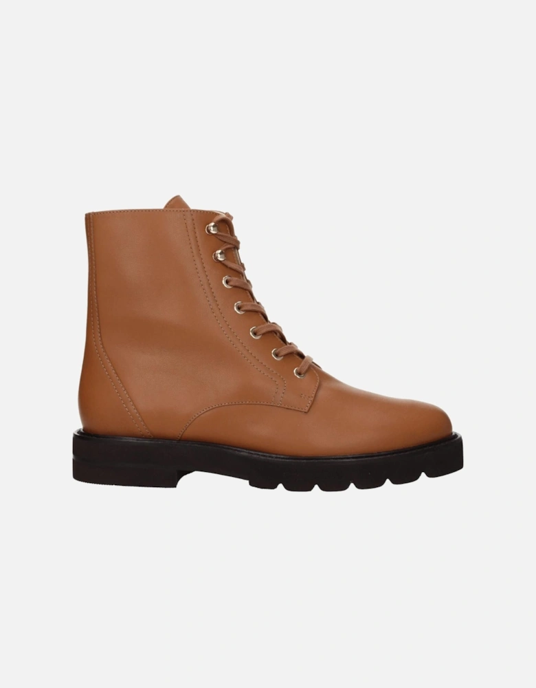 Lace-Up Leather Ankle Boots with Rubber Sole Women - Brown