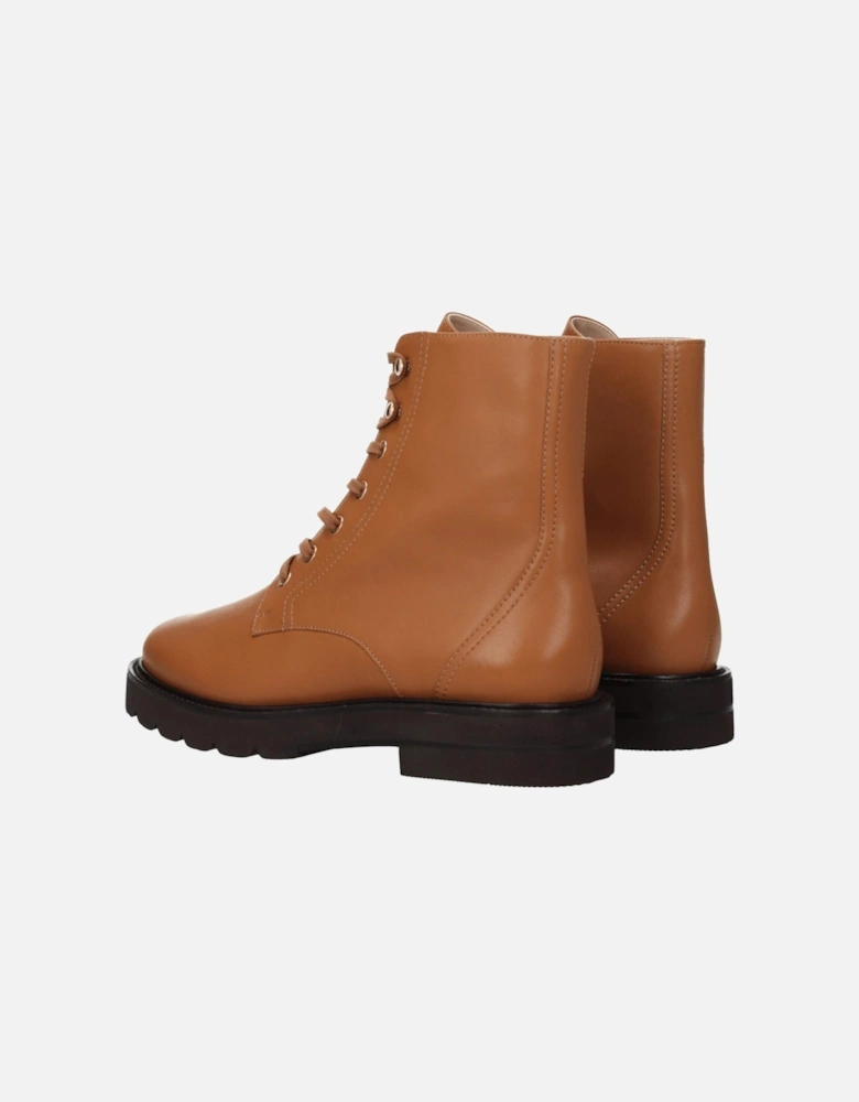 Lace-Up Leather Ankle Boots with Rubber Sole Women - Brown