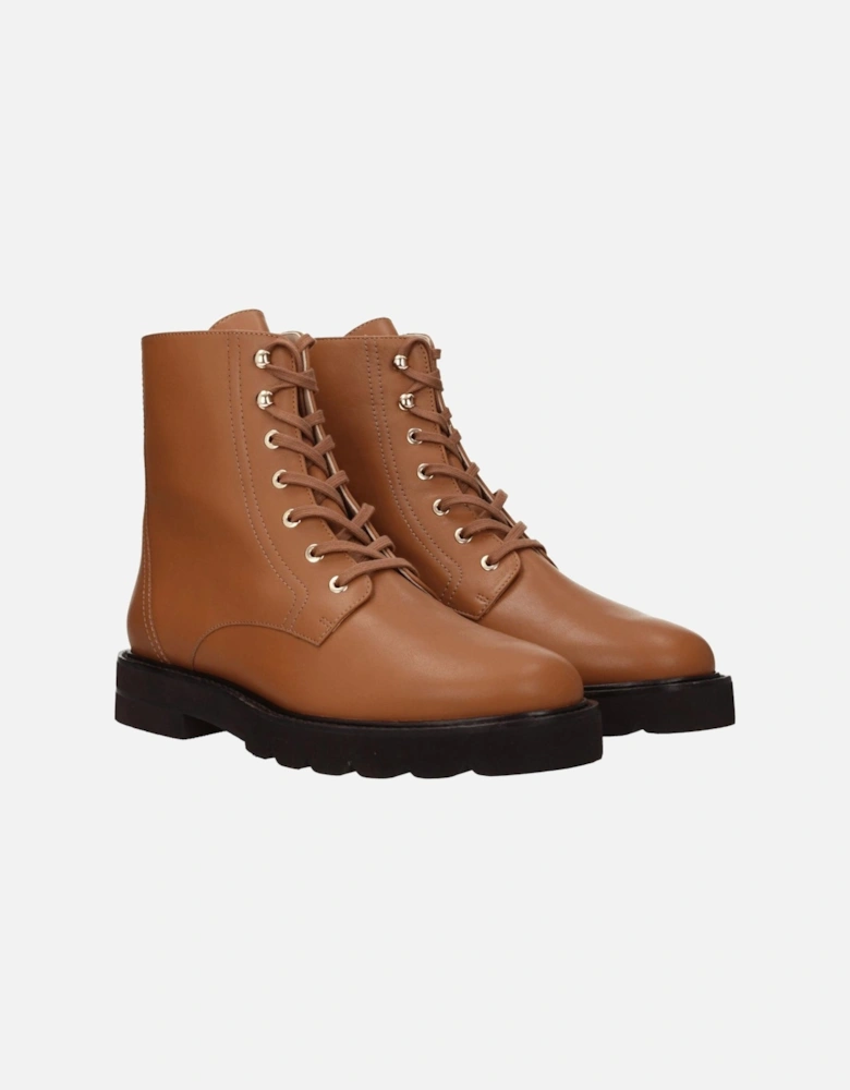 Lace-Up Leather Ankle Boots with Rubber Sole Women - Brown