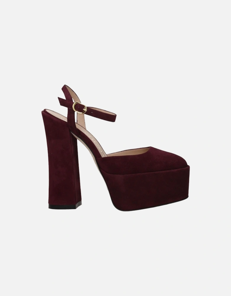 High Heel Suede Sandals with Buckle Closure Women - Red