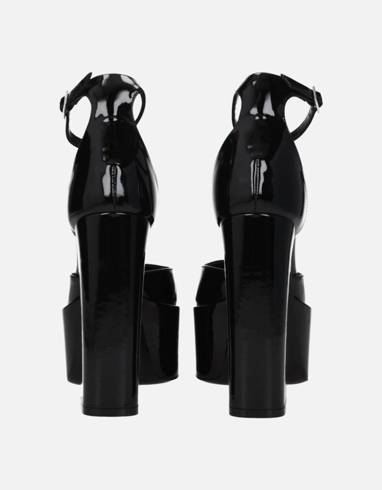 High Heel Patent Leather Sandals with Buckle Closure Women - Black