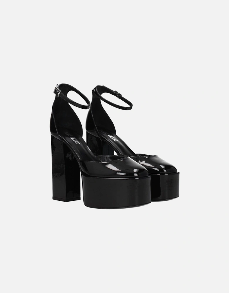 High Heel Patent Leather Sandals with Buckle Closure Women - Black