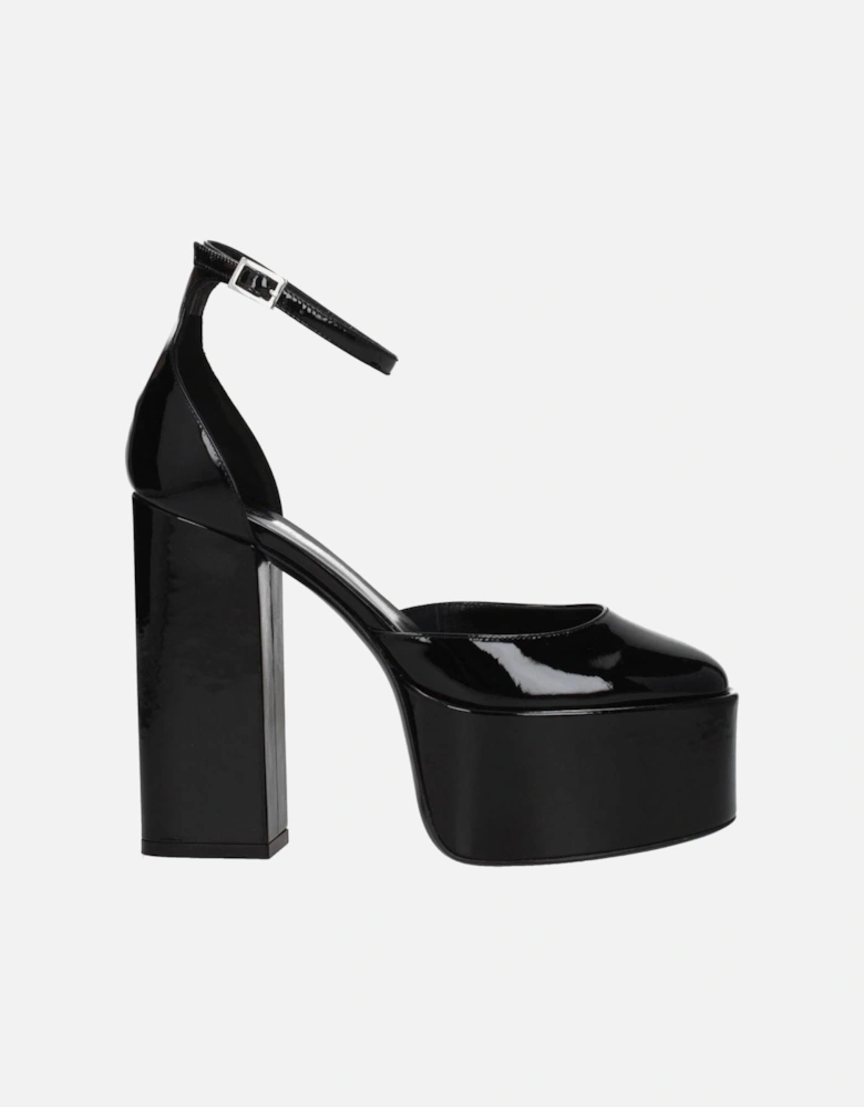 High Heel Patent Leather Sandals with Buckle Closure Women - Black