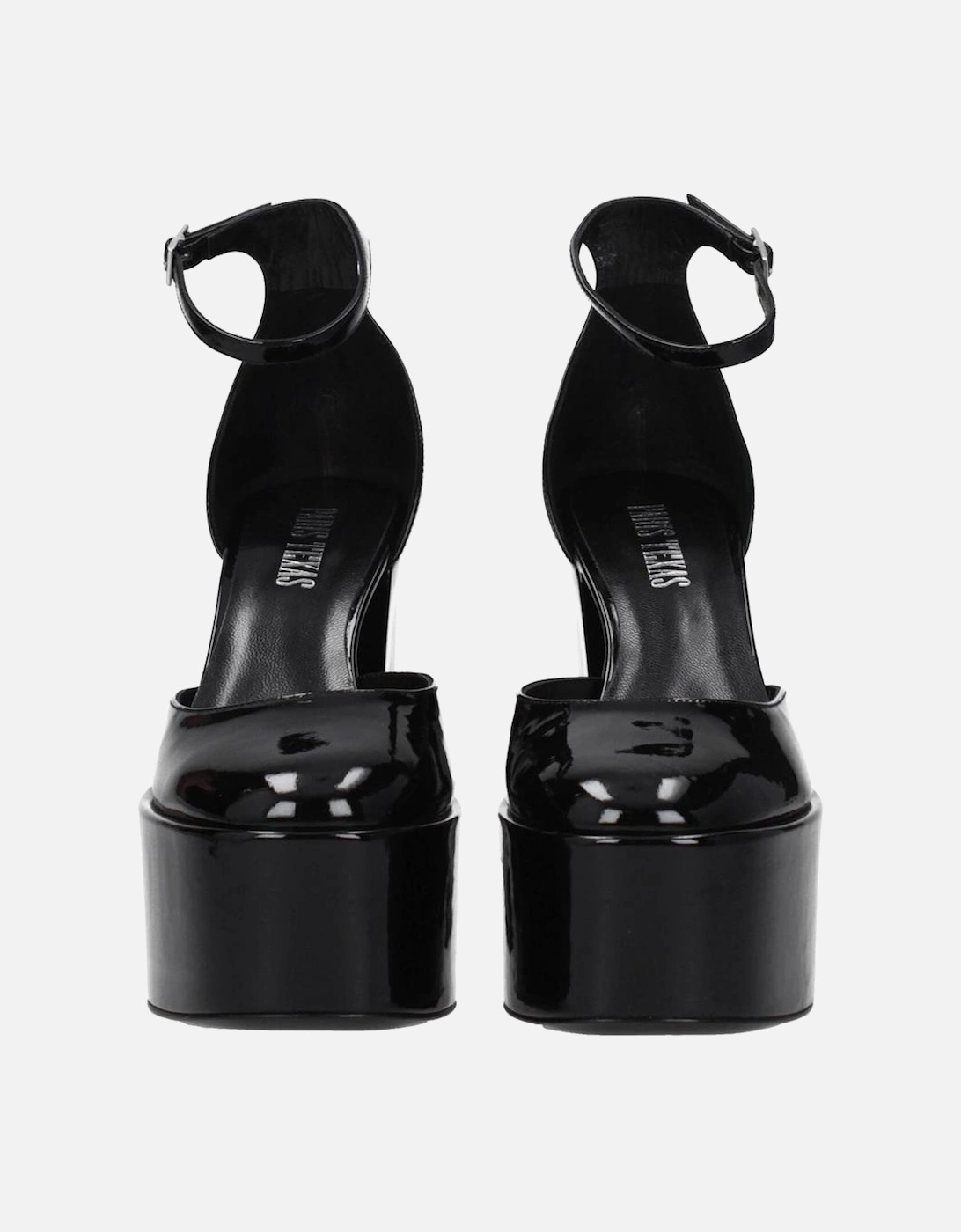 High Heel Patent Leather Sandals with Buckle Closure Women - Black