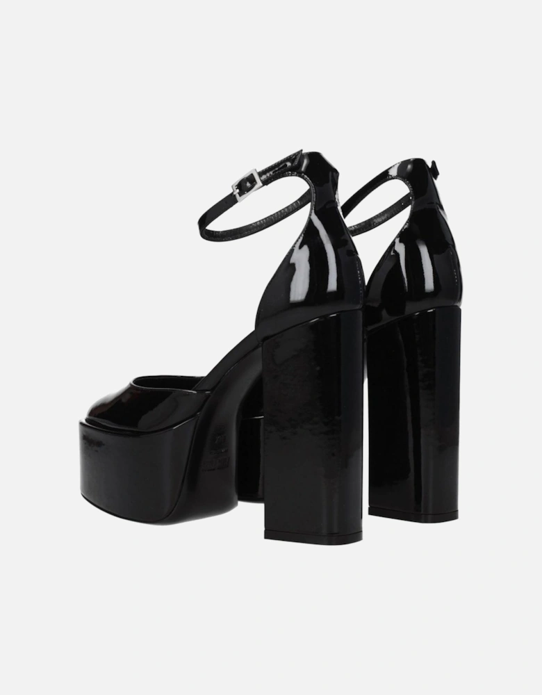 High Heel Patent Leather Sandals with Buckle Closure Women - Black