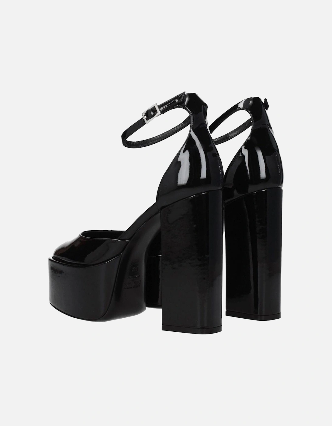 High Heel Patent Leather Sandals with Buckle Closure Women - Black
