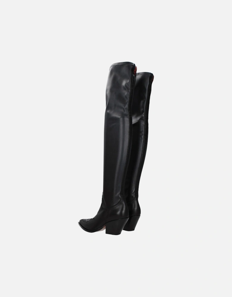 Vintage Effect Pointy Toe Leather Boots Women - Black
