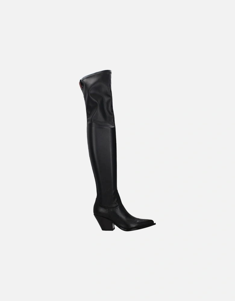 Vintage Effect Pointy Toe Leather Boots Women - Black