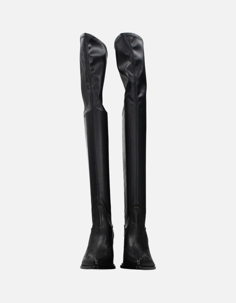 Vintage Effect Pointy Toe Leather Boots Women - Black