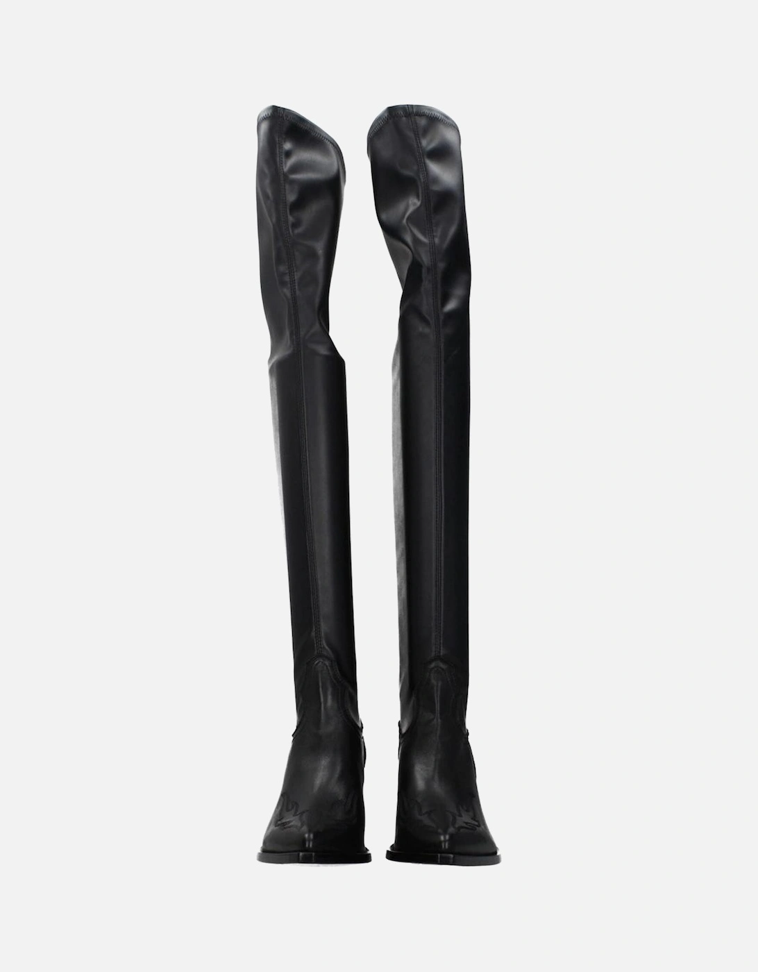 Vintage Effect Pointy Toe Leather Boots Women - Black
