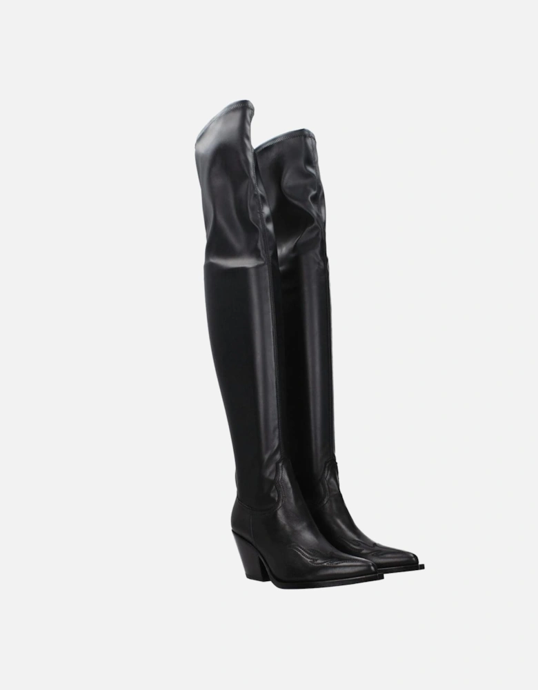 Vintage Effect Pointy Toe Leather Boots Women - Black