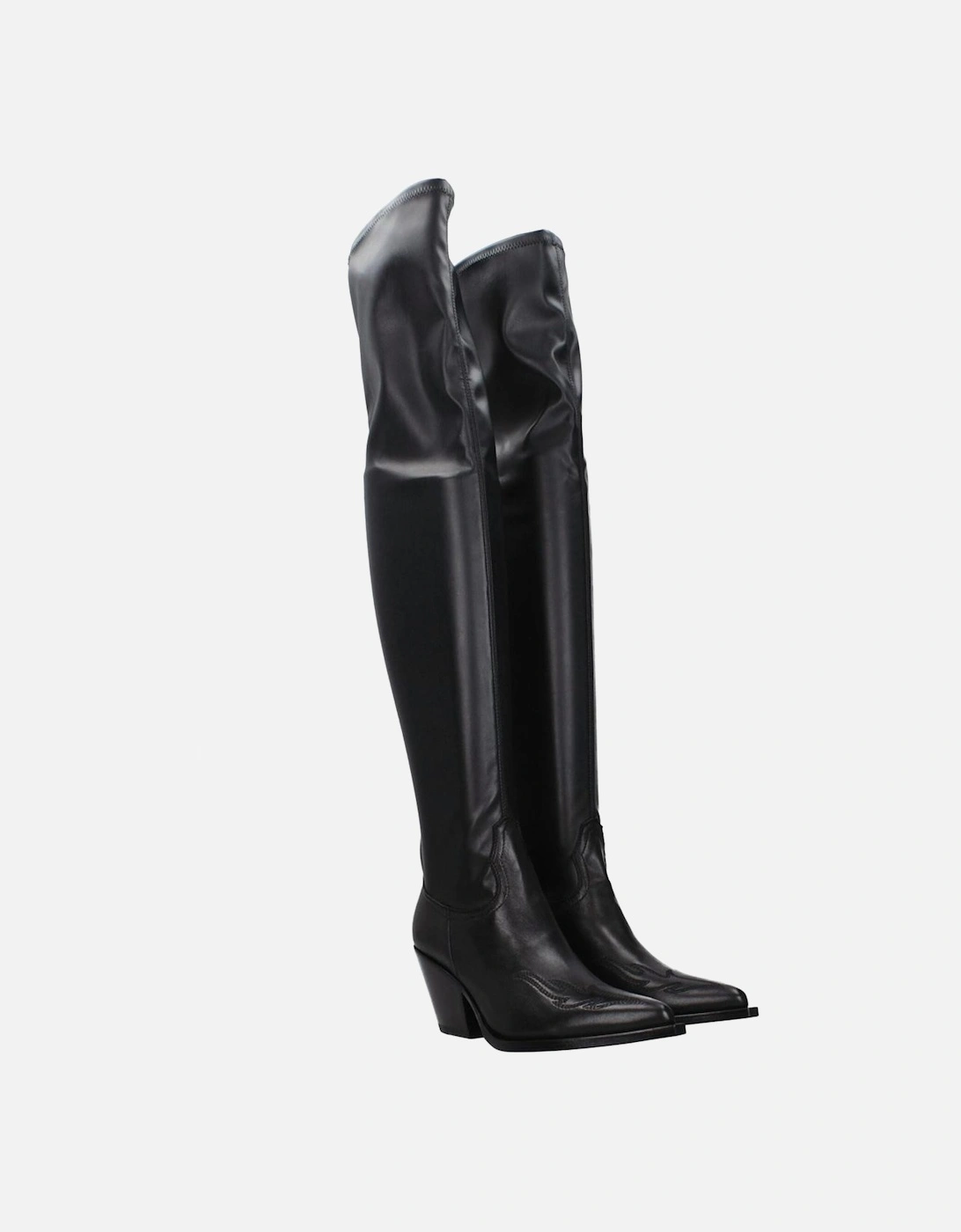 Vintage Effect Pointy Toe Leather Boots Women - Black