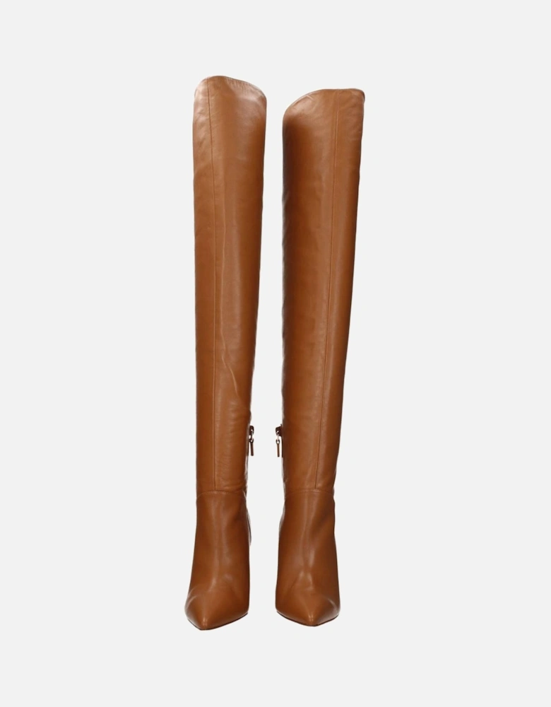 Pointy Toe Leather Wedge Boots Women - Brown