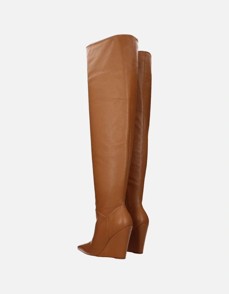 Pointy Toe Leather Wedge Boots Women - Brown