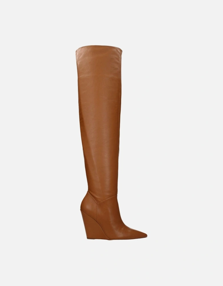 Pointy Toe Leather Wedge Boots Women - Brown