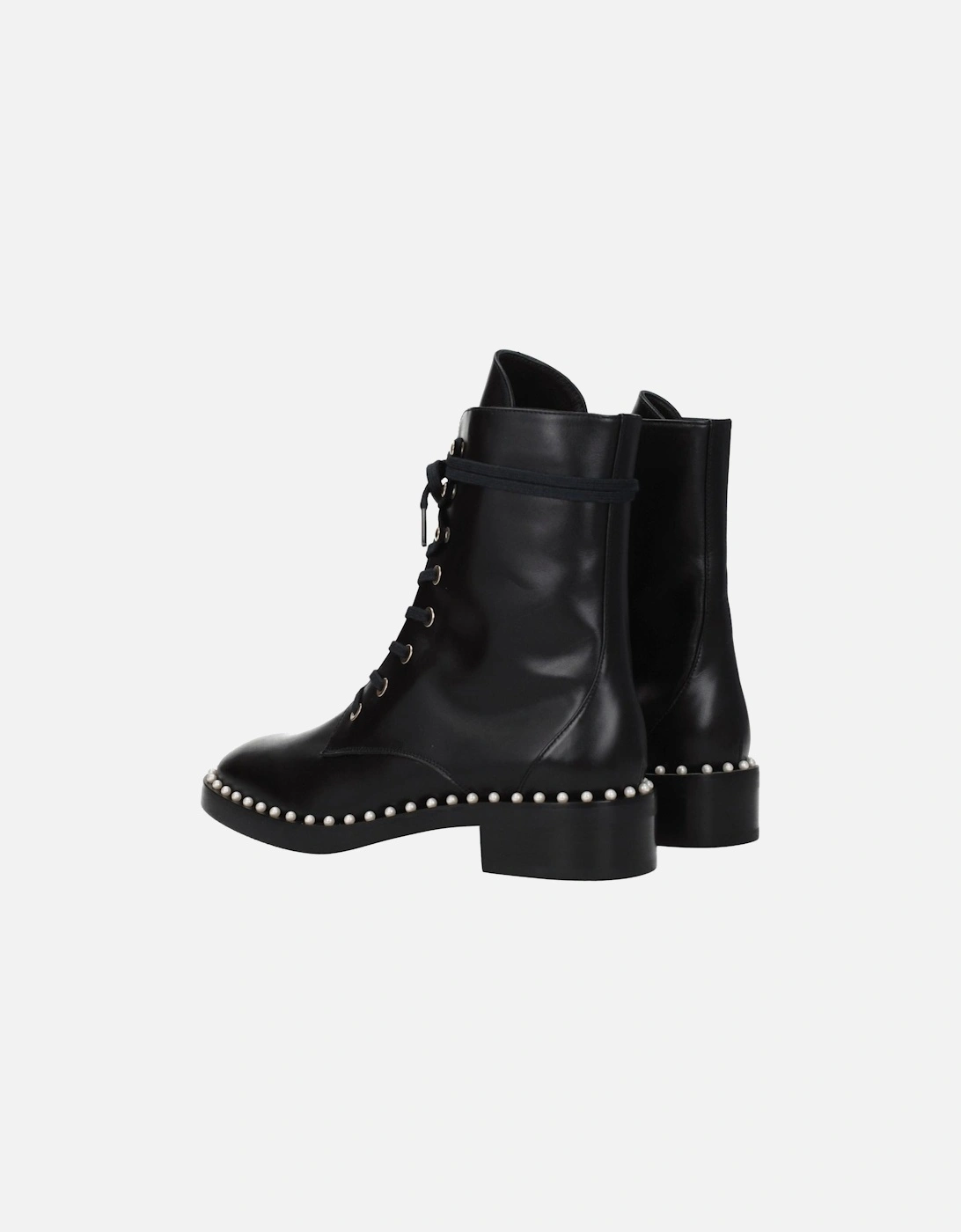Beaded Leather Ankle Boots with Lace-Up Closure Women - Black