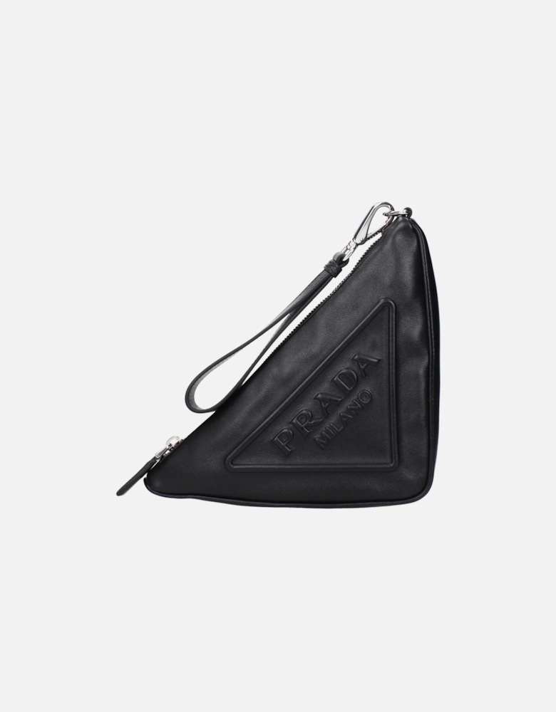 Distressed Leather Clutch with Removable Handle Women - Black Clutch