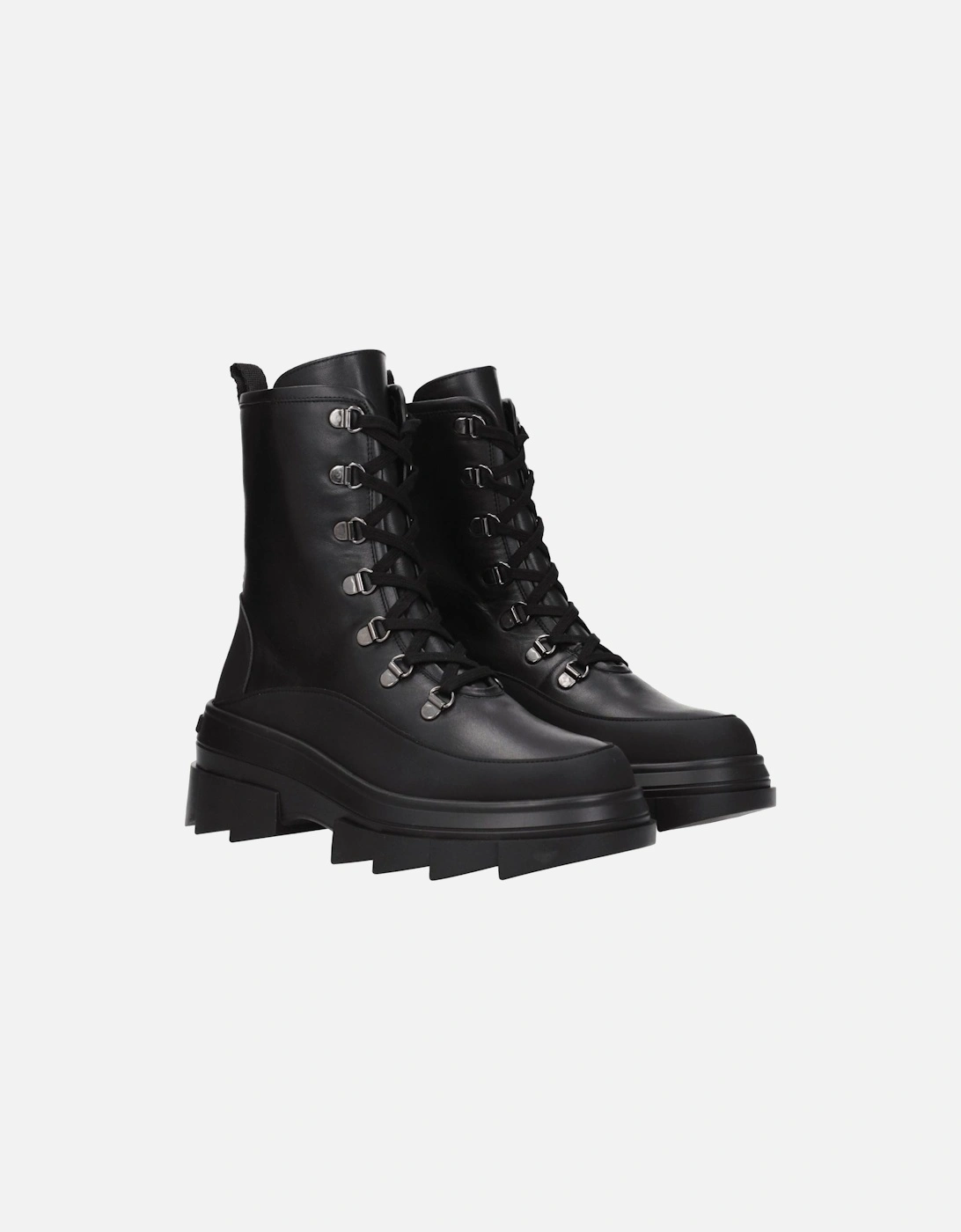 Vintage Effect Leather Ankle Boots with Mid Heels Women - Black