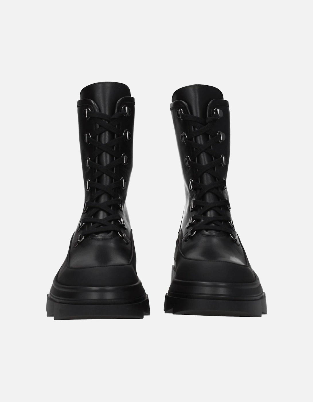 Vintage Effect Leather Ankle Boots with Mid Heels Women - Black