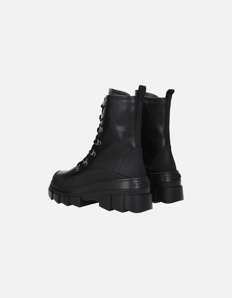 Vintage Effect Leather Ankle Boots with Mid Heels Women - Black