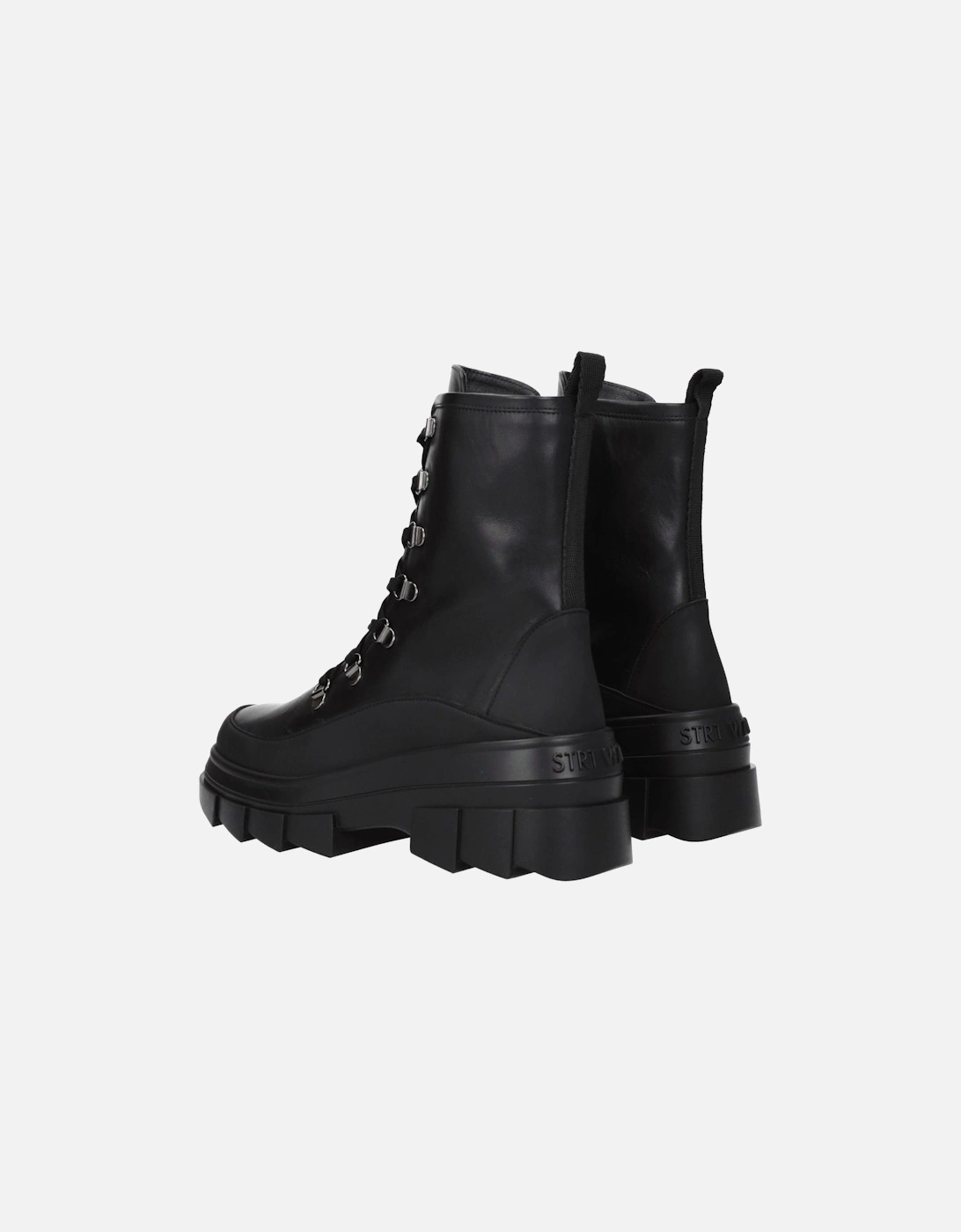 Vintage Effect Leather Ankle Boots with Mid Heels Women - Black