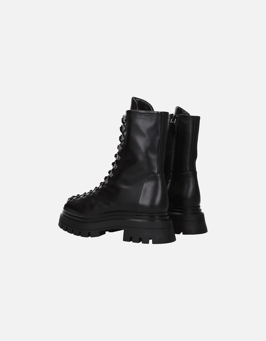 Punk Rock Lace-Up Leather Ankle Boots Women - Black