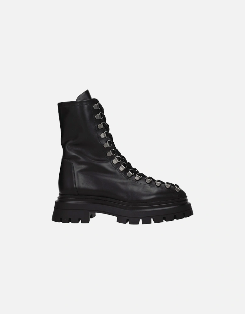 Punk Rock Lace-Up Leather Ankle Boots Women - Black