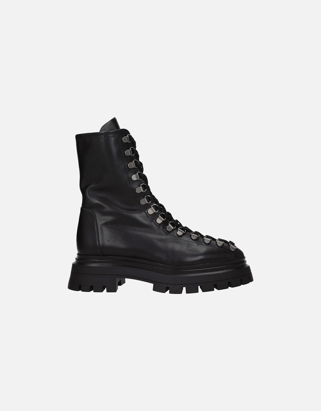 Punk Rock Lace-Up Leather Ankle Boots Women - Black, 6 of 5