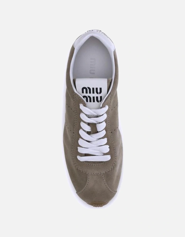Suede Plume Sneakers with Logo Detailing Women - Beige
