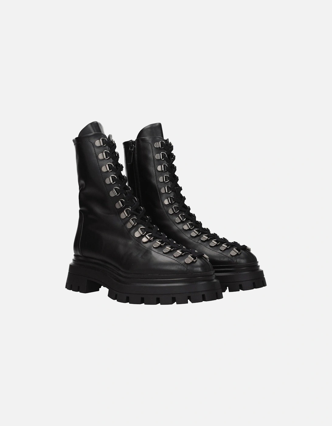 Punk Rock Lace-Up Leather Ankle Boots Women - Black