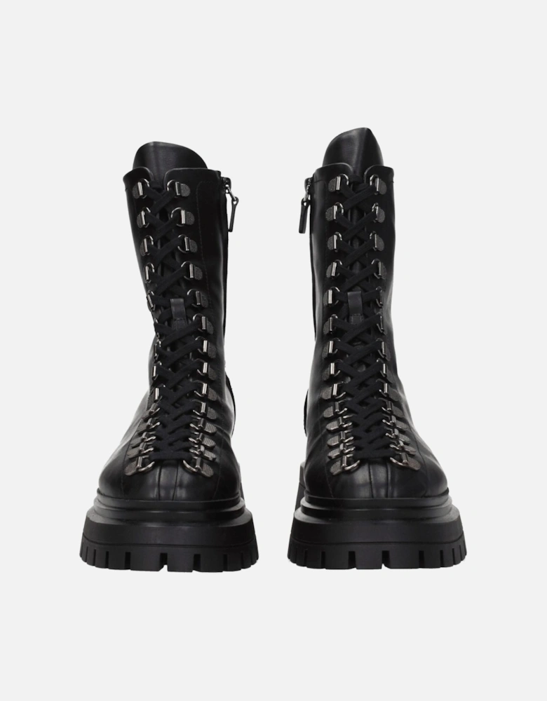 Punk Rock Lace-Up Leather Ankle Boots Women - Black