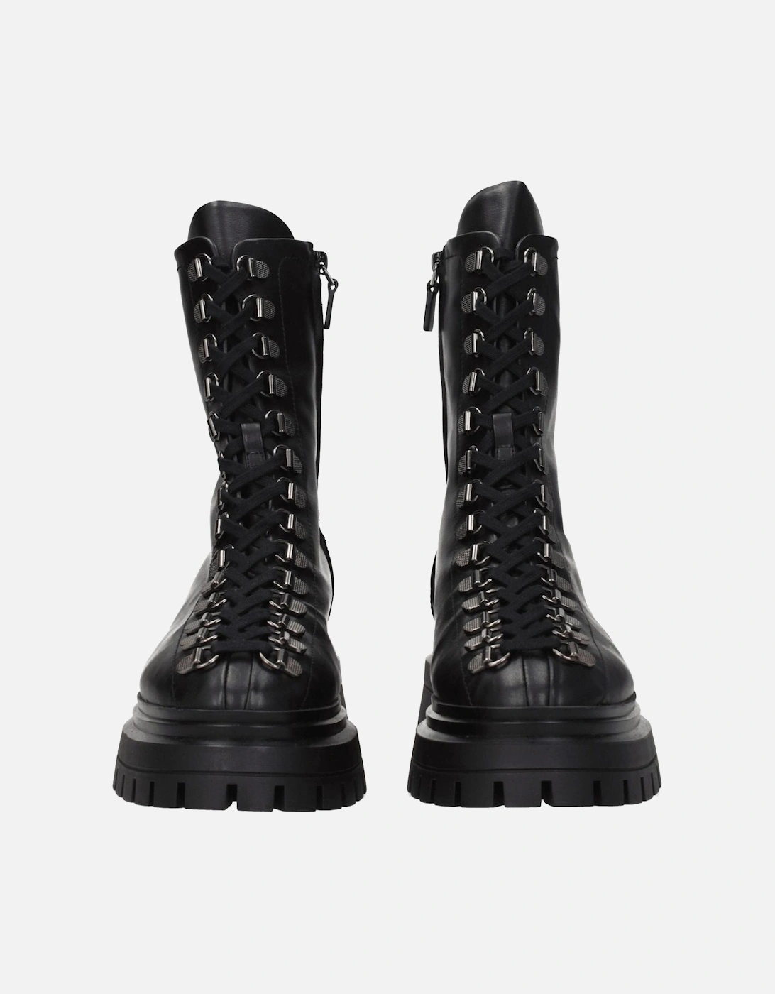 Punk Rock Lace-Up Leather Ankle Boots Women - Black