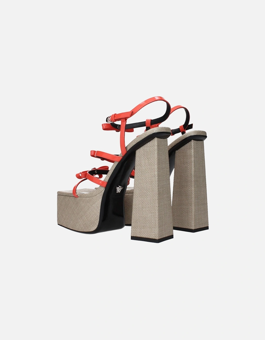 Patent Leather High Heel Sandals with Logo Women - Orange