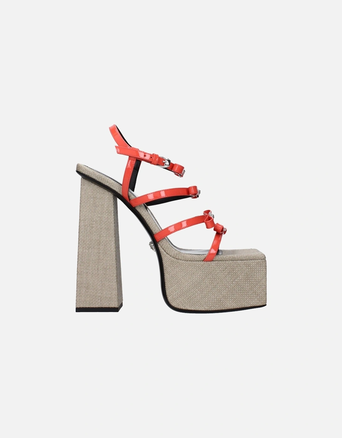 Patent Leather High Heel Sandals with Logo Women - Orange, 6 of 5