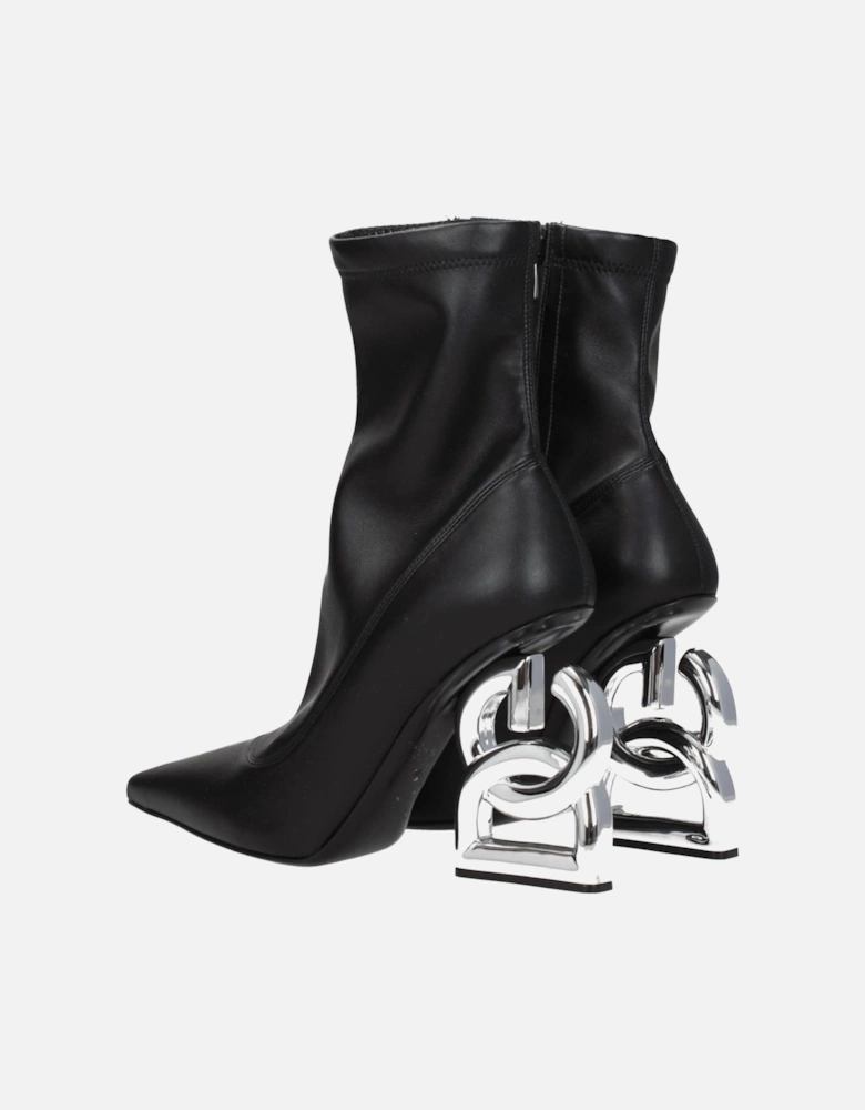 Leather High Heel Pointy Toe Ankle Boots Women - Black