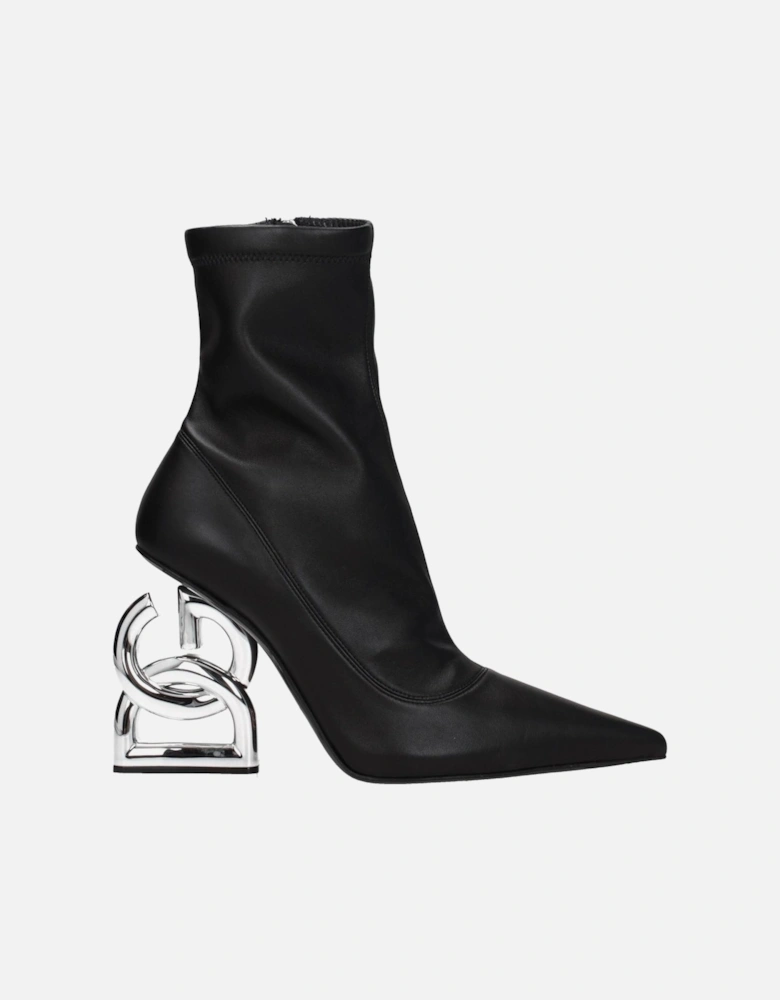 Leather High Heel Pointy Toe Ankle Boots Women - Black