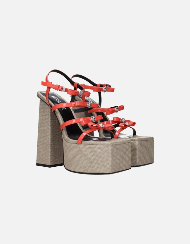 Patent Leather High Heel Sandals with Logo Women - Orange