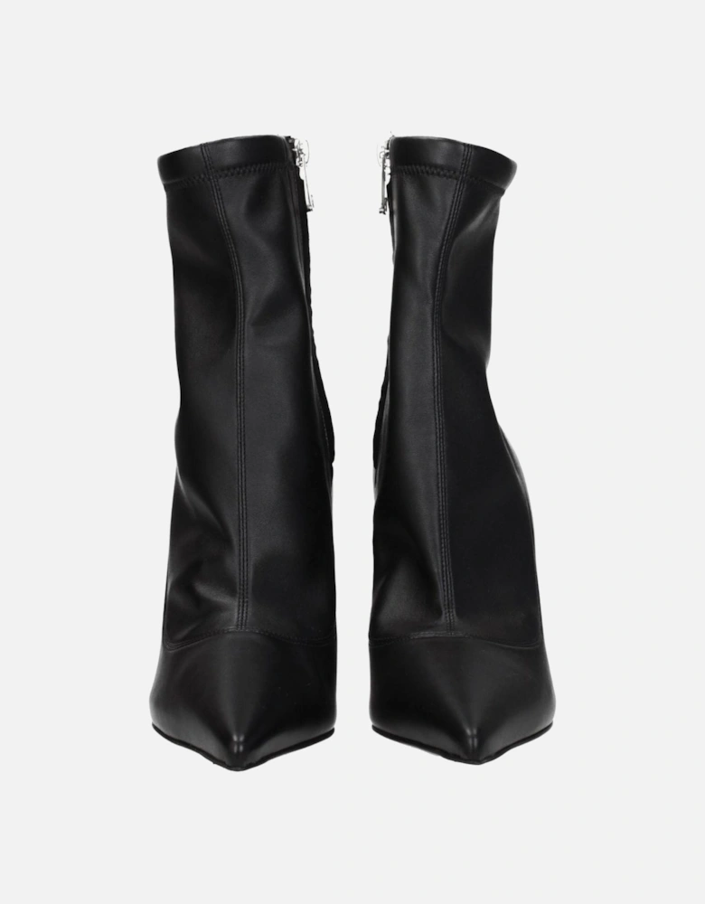 Leather High Heel Pointy Toe Ankle Boots Women - Black