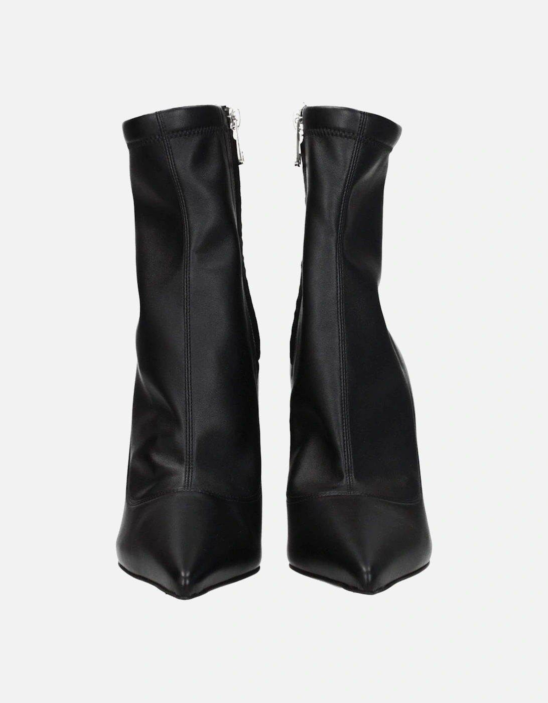 Leather High Heel Pointy Toe Ankle Boots Women - Black
