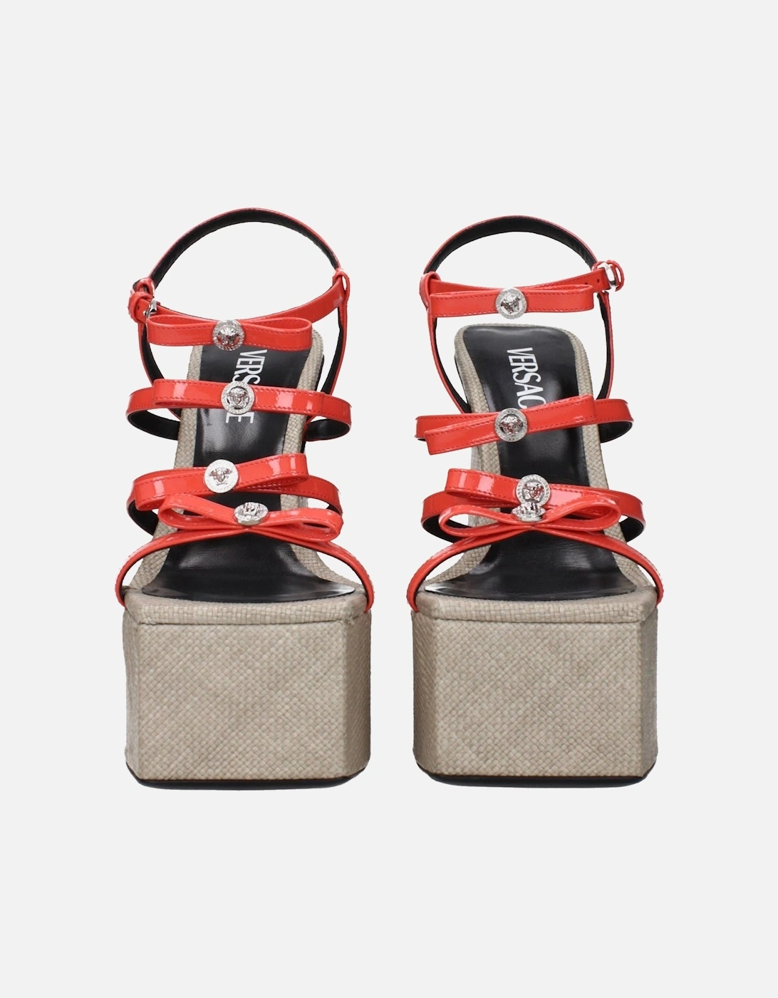 Patent Leather High Heel Sandals with Logo Women - Orange