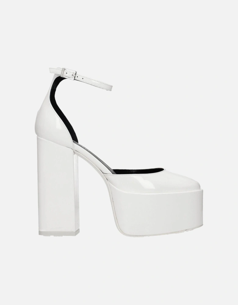 High Heel Patent Leather Sandals with Buckle Closure Women - White