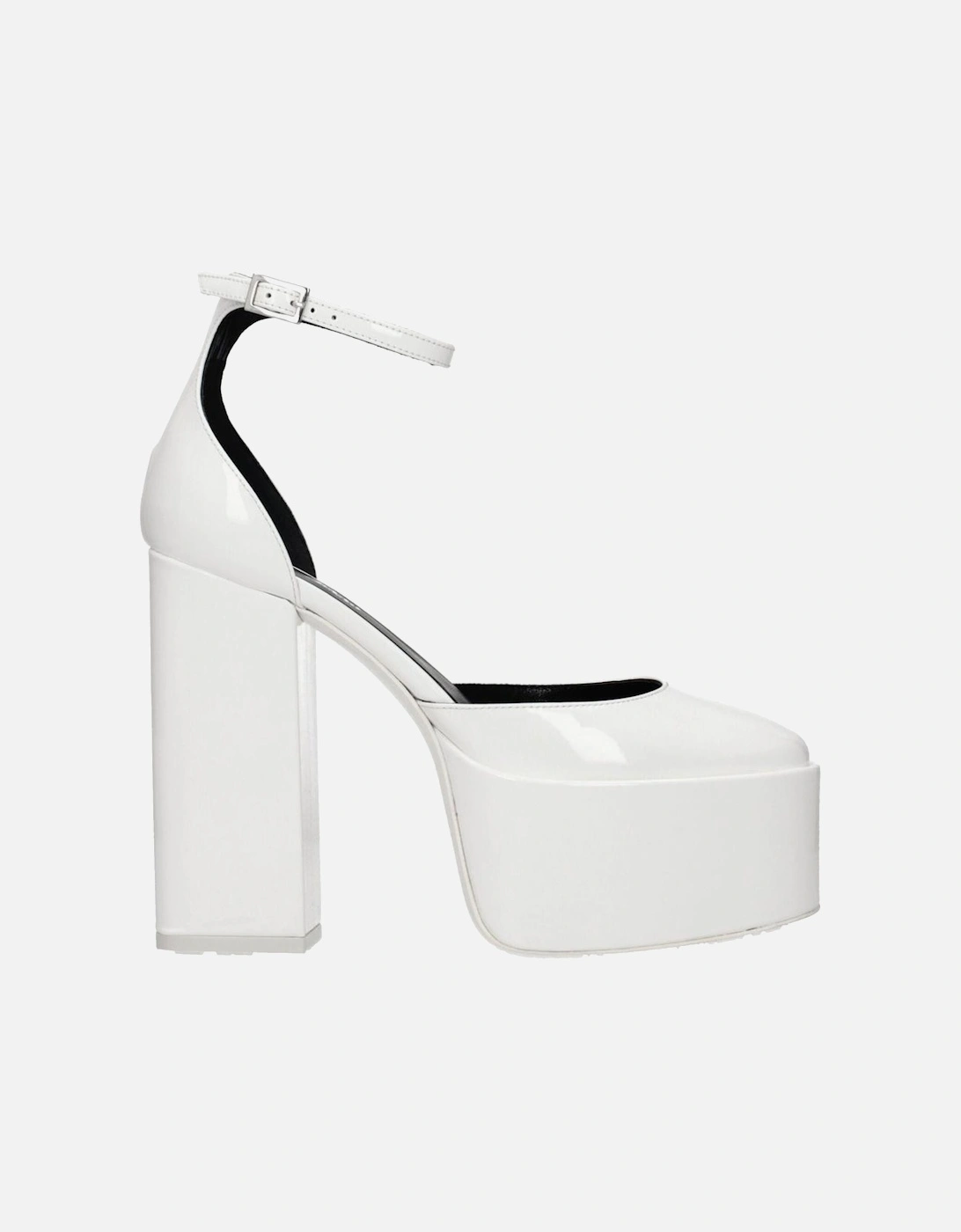 High Heel Patent Leather Sandals with Buckle Closure Women - White, 6 of 5